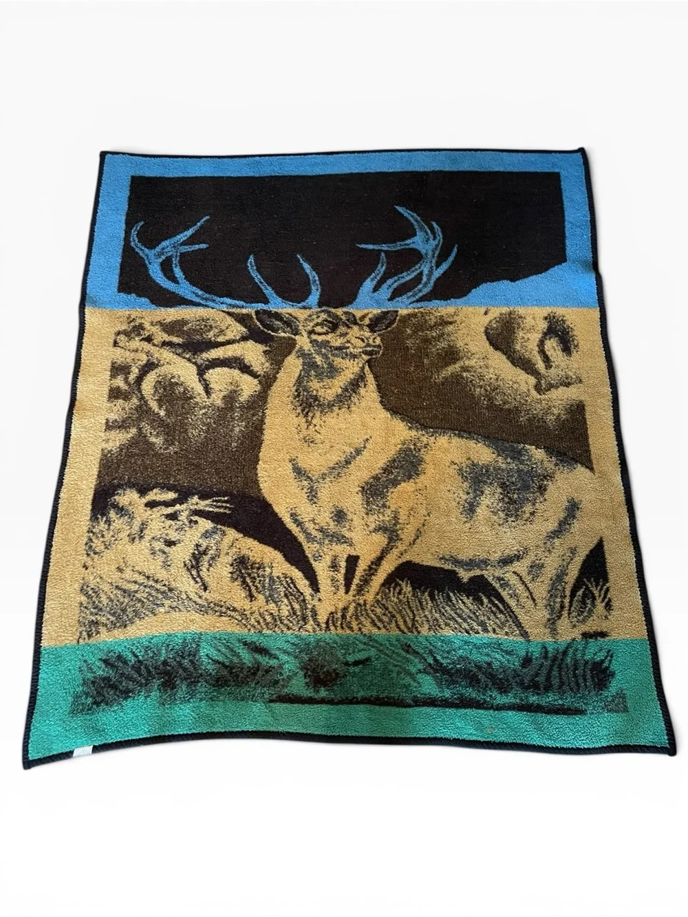 Vintage San Marcos Hi Pile Fleece Blanket Deer Buck 60”x 80”